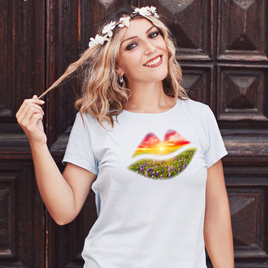 Sunshine flower lips tshirt, Womens tee, Cute t-shirt, Gift for her, Girls tee, Birthday gift