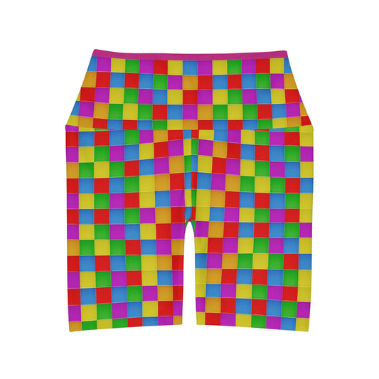 Women's Yoga Shorts  High Waisted Colorful Checkers