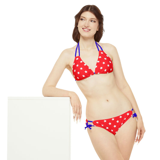 Womens Swimsuit Bikini Red Stars Merica God Bless America