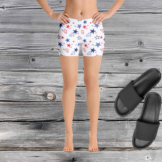 Women's Shorts Biker Red White Blue Stars