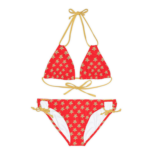 Womens Swimsuit Bikini Set Red Gold Bling Stars