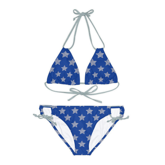 Womens Swimsuit Bikini Set Blue Silver Bling Stars